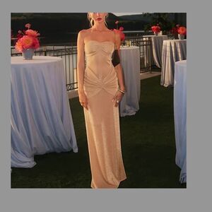 Lavish Tan and Cream Dress NEW - Tags - Size Small Rhinestone Sparkle Maxi